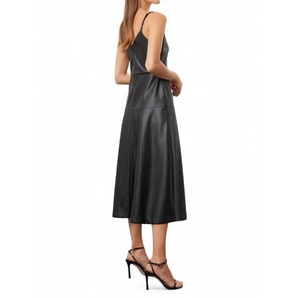 NEW FIFTEEN TWENTY lana faux leather dress in black Midi